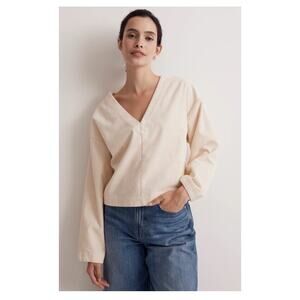 Madewell Sweatshirt Women's XXS Cream Waffle Knit Relaxed V Neck 100% Cotton